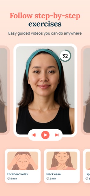 Guided face yoga exercise player in the Elastica app